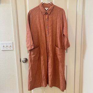 J.Jill PureJill Linen Patch Pocket Button Front Midi Shirt Dress Women's Size M